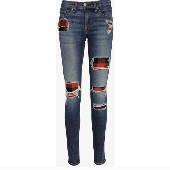 ripped jeans with flannel patches